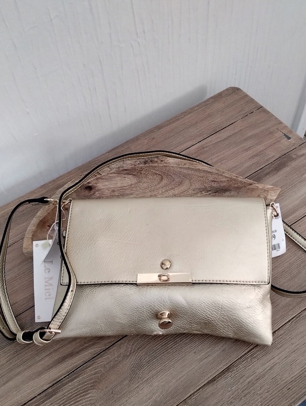 NWT Le Miel Metallic Gold Vegan Leather Crossbody Bag